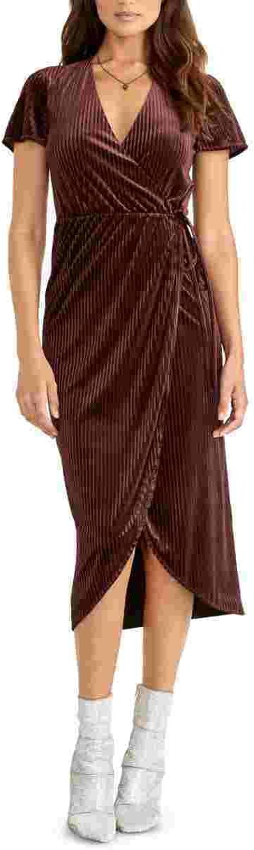 RACHEL Rachel Roy Women's Faux-Wrap Midi Dress (L, Aubergine)