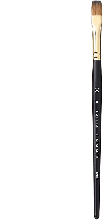 Willow Wolfe Callia Mixed Media Artist Paint Brush Series 1200 Flat Shader Brush Size 2, Vegan Synthetic Short Handle for Acrylic, Oil & Watercolour Painting