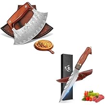 ROCOCO Pizza Cutter Ulu Knife with Feather Viking Knife for Cutting Ribs Roasts Fruits Veggies Multipurpose Kitchen Knives for BBQ Birthday Thanksgiving Christmas Gift Men