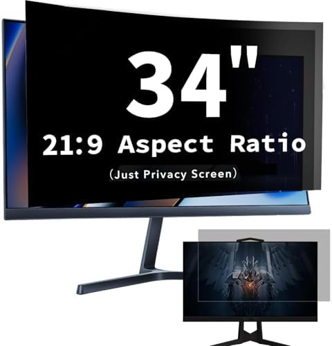 34 inch Computer Privacy Screen Filter for 21:9 Widescreen Monitor, 34in Curved Computer Monitor Privacy Shield Anti Glare Scratch Blue Light Filter, Removable Computer Privacy Screen Protector Film 1 Pack 34