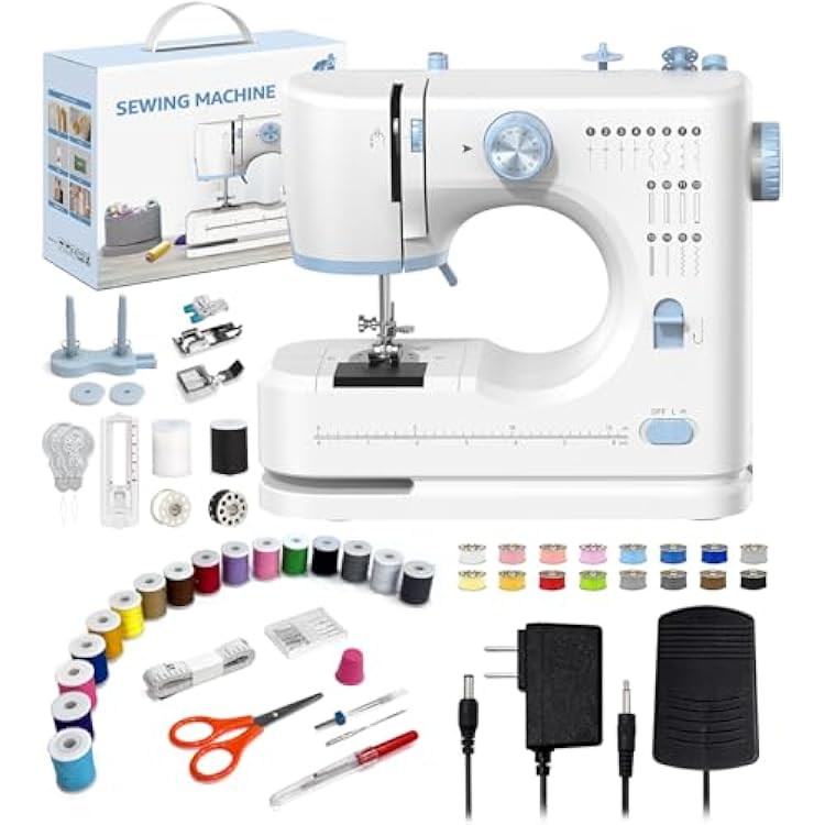 Sewing Machine for Beginners with 16 Built-in Stitches, Small Sewing Machine with Accessory Kit, 2-Speed, Foot Pedal & Storage Drawer, Portable Full-Feature Design for Home DIY Blue