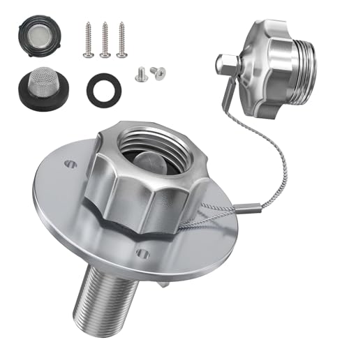 All Metal RV City Water Inlet with Check Valve, 34 GHT and 12 NPT Thread RV Water Inlet Connection Replacement, for RV Camper Motorhome Trailer Marine
