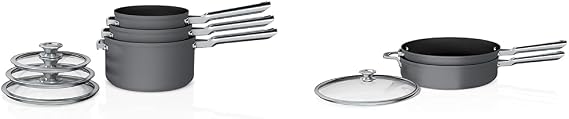Ninja C56000 Foodi NeverStick Premium 6-Piece Saucepan Set with Glass Lids & C53300 Foodi NeverStick Premium 3-Piece Cookware Set with Glass Lid, Anti-Scratch Nest System
