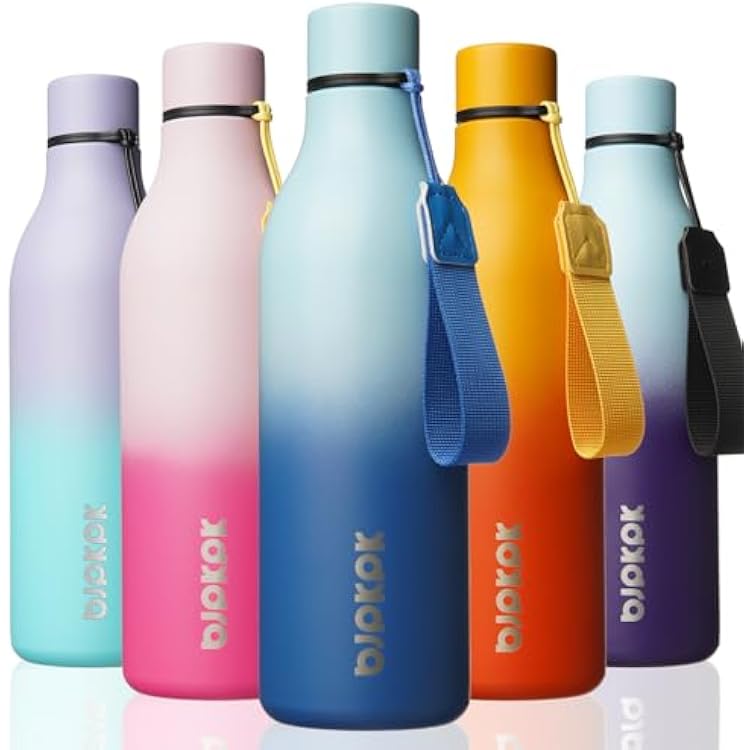 BJPKPK Insulated Water Bottles, 25 oz Stainless Steel Metal Water Bottle with Strap, BPA Free Leak Proof Jugs, Mugs, Flasks, Reusable Thermal Flasks for Sports & Travel, Sky