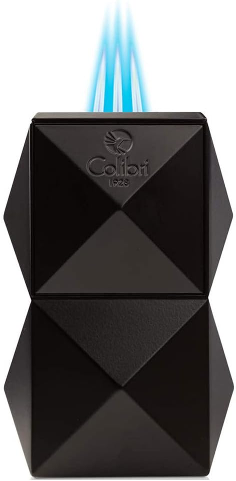 Colibri Quasar Table Triple Flame Torch Lighter, Cigar Enthusiast's Choice with Blue Fuel Window, Adjustable Flame, Non-Slip Base (Black)