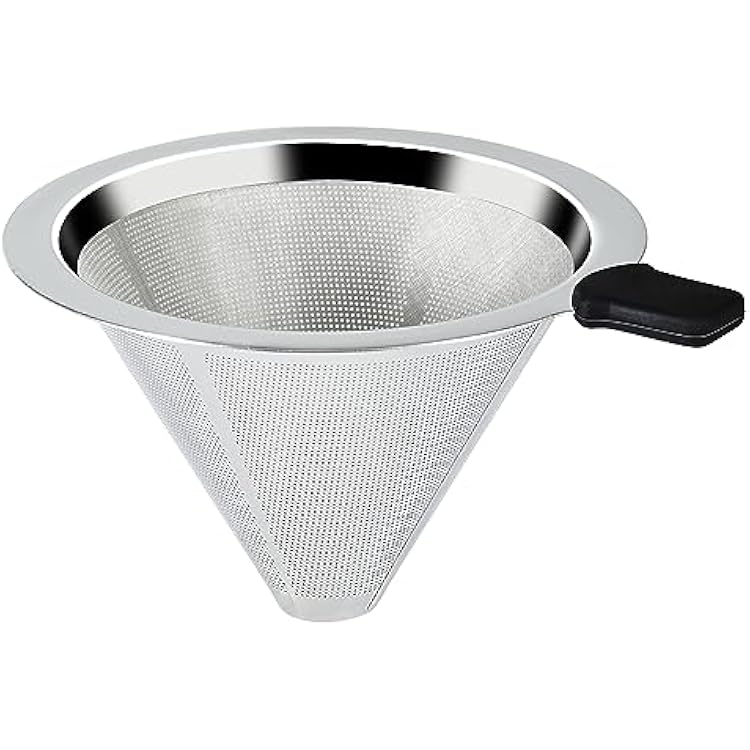 Pour Over Coffee Dripper Slow Drip Paperless Coffee Filter, Double Mesh Stainless Steel Pour Over Coffee Maker for Single Cup Brew Reusable Cone Filter, Coffee Drip Cone, Fine Mesh Strainer5-6 Cup