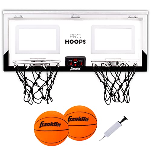 Franklin Sports Over The Door Indoor LED Basketball Hoops-Steel Rim Mini Basket-Includes Ball and Pump-Light Up Backboard