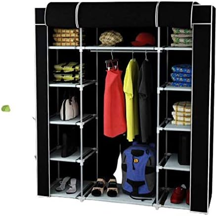Rigid Plastic PVC Profiled Cloth Cabinet with Double Side Shelves | Wardrobe/Wardrobe | Portable Lightweight Cabinet (Black)
