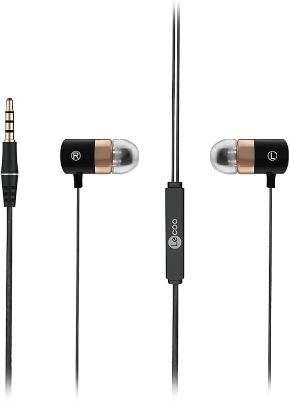 Lecoo EH103 Wired 3.5mm Jack In-Ear Headset with Microphone - Noise Canceling Microphone, Sound Adjustment Panel, Sweat Resistant, Universal Compatibility, Sports Business In-Ear Headphone Black