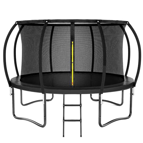 Trampoline 8FT 10FT 12FT 14FT 16FT, Outdoor Trampolines for Kids and Adults, Recreational Trampoline with Enclosure Net & Ladder, Round Trampolines ASTM Approved