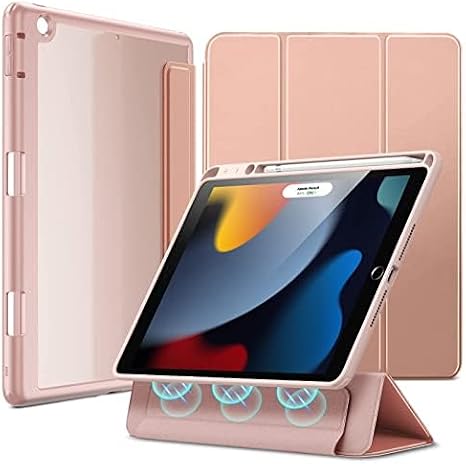 ESR Hybrid Case Compatible with iPad 9th Generation 2021, 8th Generation 2020, 7th Generation 2019 10.2 Inch, Stylus Holder, Detachable Magnetic Flap, Trifold Stand, Pink