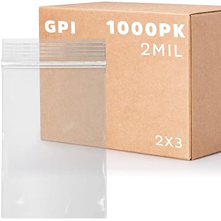 GPI - 1000 Count, 2 x 3 Clear Plastic Resealable Zip Bags, Bulk 2 Mil, Strong & Durable Poly Baggies with Resealable Zip Top Lock for Travel, Storage, Packaging & Shipping