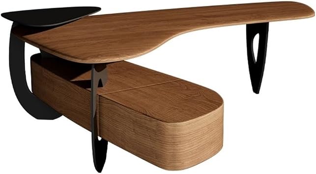 PC Desk Modern Luxuty Ash Wood Executive Office Desk, Large Corner Writing Table Workstation with Side Cabinet(M)