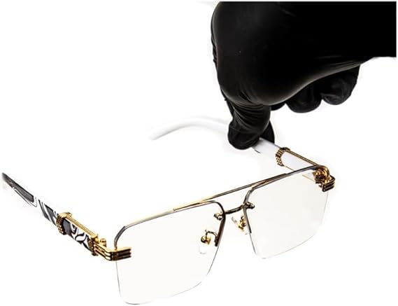 Men Women Designer Rimless Gold Frame Gray Marble Arm 90s Old School Rectangle Frameless Retro Trendy Cool Hip Hop Fashion Square Eye Glasses Clear Tint Glasses