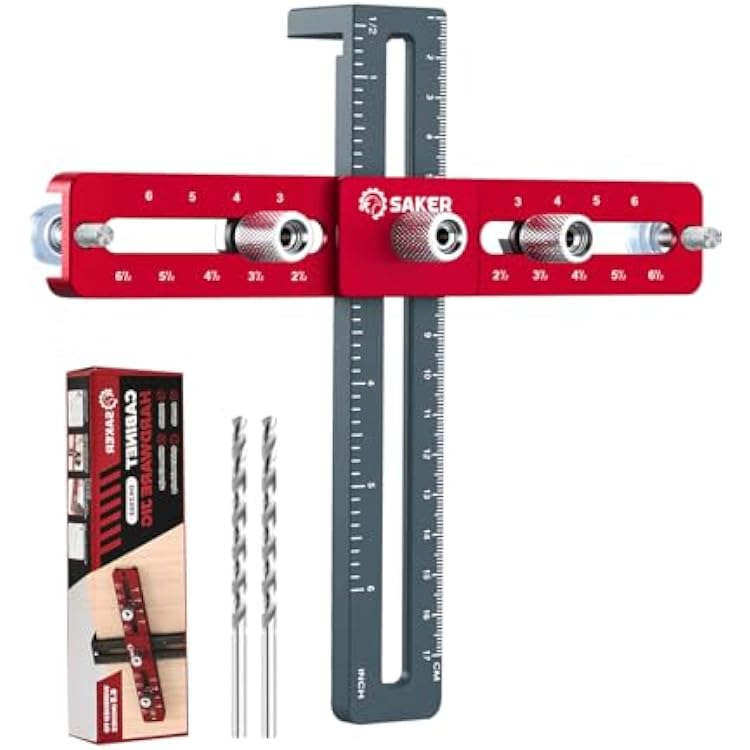 Saker Cabinet Hardware Doweling Jig - Cabinet Handle Template Tool for Knobs and Pull - Adjustable Self Centering Punch Locator Precise Woodworking Drill Guide 6.5 Jig Saw