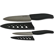 EcoJeannie CKS001 2-Piece Set: Premium Coffee Color Ceramic Knives - 6 Inch Chef's Knife & 4 Inch Paring Knife with Protective Covers