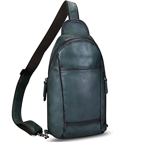 Genuine Leather Sling Bag Handmade Retro Crossbody Sling Backpack Purse Chest Shoulder Hiking Daypack Fanny Pack Gray