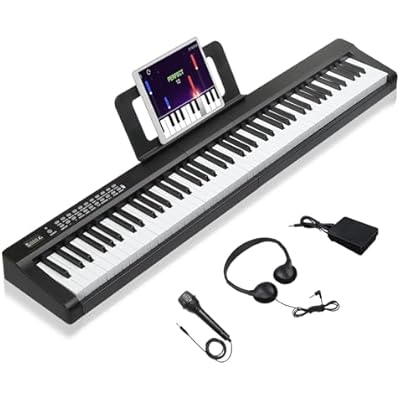 Ktaxon 88 Key Keyboard Piano with Bluetooth MIDI, 3 Teaching & Dual Keyboard Mode, 1000 Rhythms & Tones, 150 Demos, Digital Piano with Headphones, Microphone, Pedal, Key Sticker for BeginnerCompact