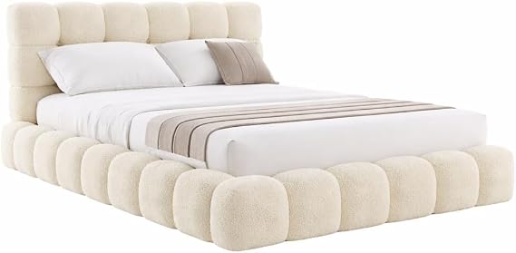 Luxury Boucle Fabric Ottoman Storage Bed, 40-inch Headboard, Gas Lift Base, Modern Style, Double & King Size (Cream, 4ft 6in double)