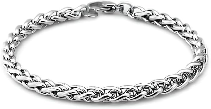 AEE® Erkek Çelik Bileklik Paslanmaz Gümüş Renk İç İçe Geçmeli Burgulu Chavin Angelus Unisex (20 cm-4mm)