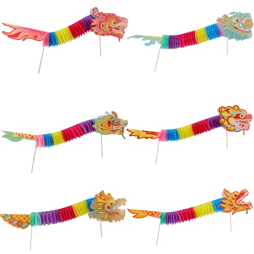 6 Pcs Chinese New Year Paper Dragon Decorations 3D DIY Chinese Paper Dragon Party Decorations for Spring Festival Party Craft Set Supplies