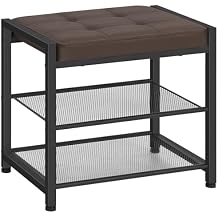 HOOBRO Small Shoe Bench, 3-Tier Shoe Rack, Shoe Storage Bench with PU Seat Cushion, Entryway Shoe Rack Bench with Metal Mesh Shelves, Freestanding Shoe Organizer for Hallway, Brown CB33HX01
