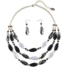 Bocar 3 Layer Beads Statement Necklace Earring for Women Jewelry Set