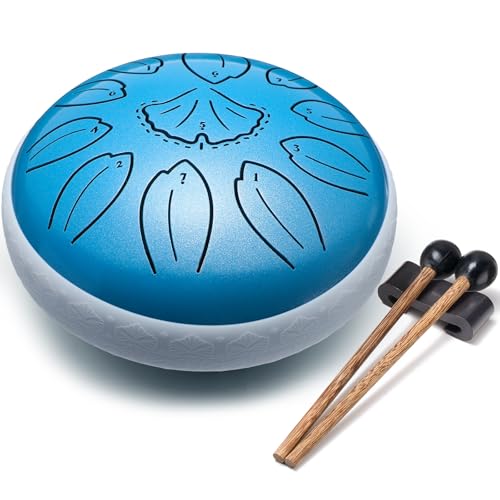 Lronbird Steel Tongue Drum, 6 Inch 11 Notes Percussion Instrument for Musical Education, Meditation, Relaxation, Calming, Music Gifts for Familys Friends Adults Beginners Blue