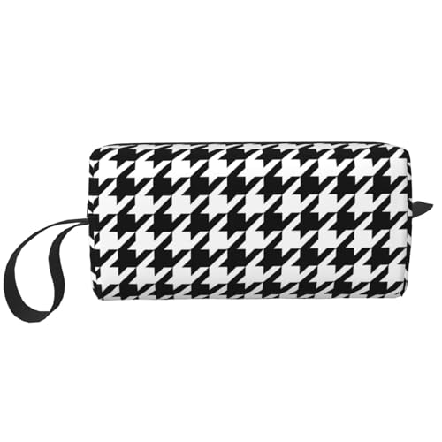 Black White Houndstooth Pattern Small Makeup Cosmetic Bag For Purse Make Up Bags Pouch For Women Travel Toiletry Organizer Case