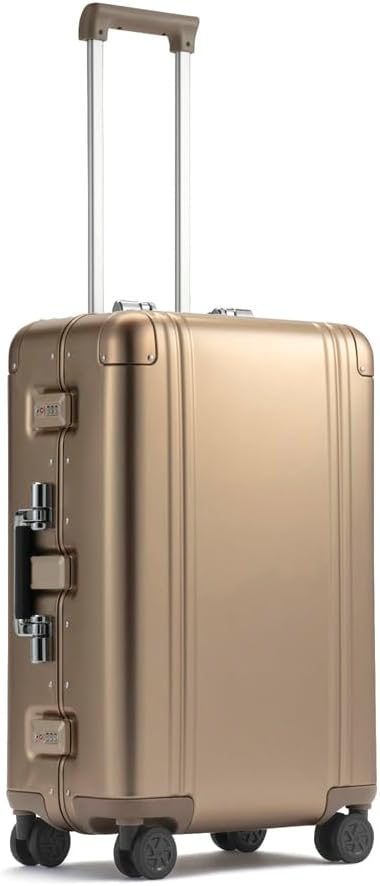 ZERO Halliburton Classic Aluminum 3.0 Medium Zipperless Luggage, Hardside Suitcase with Wheels, Auto-Return Pull Handle, Double Latch Locks- TSA Accepted, Interior Divider, 24-Inch 59L, Sunset Gold