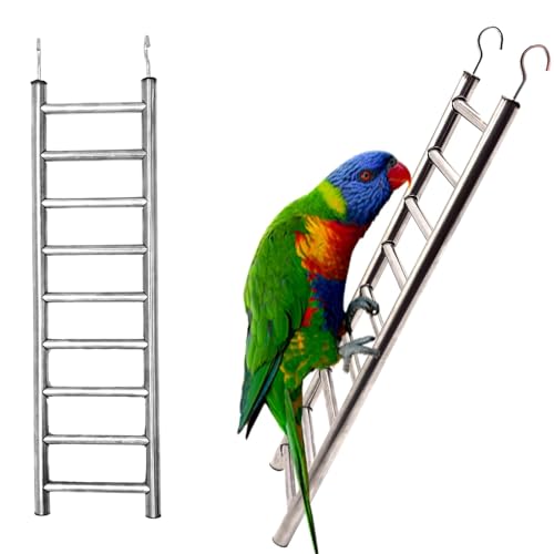 2Pack Stainless Steel Bird Ladders 9-Step Parrot Ladder Hanging Bird Cage Climbing Toys with Hooks Birds Exercise Toy for Parakeets, Parrots, Cockatoo,Rust-Resistant and Easy to Clean