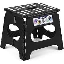 Delxo Folding Step Stool,11 Inch Non-Slip Foldable Step Stools for Kids and Adults,Portable Foldable Step Stool Lightweight Small Folding Stool with Handle for Kitchen Bathroom in Black,1 Pack