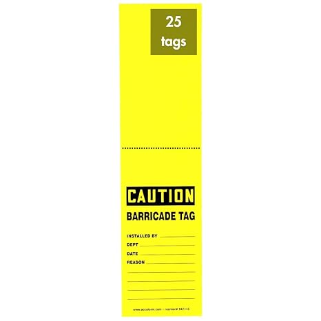 AccuformNMC TAT113 Wrap 'n Stick Tag, Legend "Caution Barricade TAG", 12" Length x 3.125" Width, Adhesive Vinyl, Black on Yellow (Pack of 25), American Made Safety Tags, Signs, and Labels
