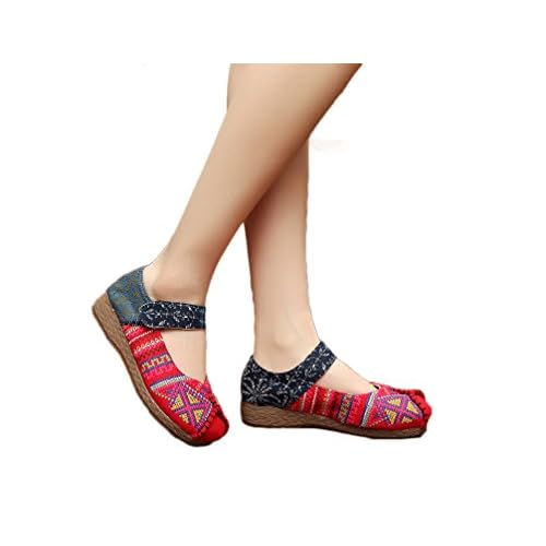 Ausom Womens Classic Canvas Cross-Stitch Pattern Oxford Flats Shoes