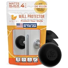 Ducki Door Stoppers for Wall 2" (4 Matte Black) Self Adhesive & Discreet Home Door Knob Wall Protector - Quiet Door Bumper with Secure Adhesive - Rubber Door Stops, Shock Absorbent Door Handle Stopper