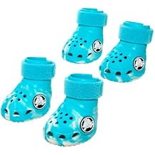 BarkBox Aqua Crocs Dog Shoes Set of 4 Glow-in-The-Dark Dog Booties with EVA Foam, Adjustable Strap & Non-Slip Sole Comfortable Paw Protection for Medium Breeds (26-50 lbs)