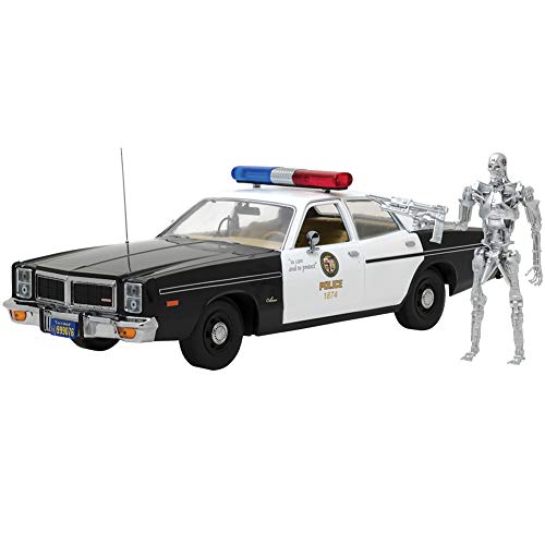 1977 Dodge Monaco Metropolitan Police with T-800 Endoskeleton Figure The Terminator 1984 Movie 118 Diecast Model Car by Greenlight 19042