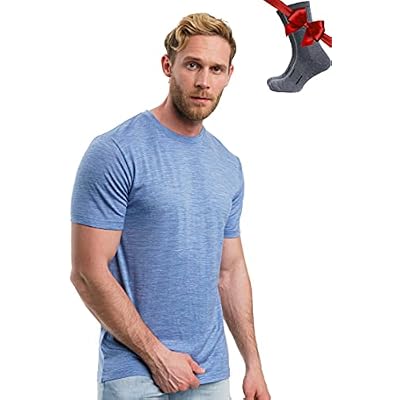 Merino Wool T-Shirt Mens - Merino Wool Undershirt Thermal Shirt for Men and Hiking Socks