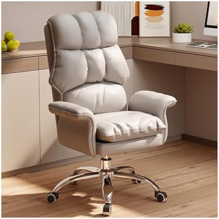 Leather 360 Swivel Home Office Chair, Modern Comfortable Computer Armchair with Tiltable Back, Height Adjustable Vanity Chair, Ergonomic Chair Grey1-Height 100-110CM
