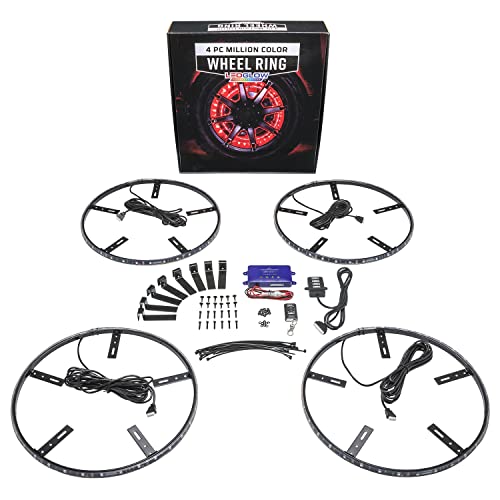 LEDGlow 4pc 15.5 Million Color LED Wheel Ring Accent Lighting Kit- Fits Wheels with 15 Brakes - Heavy-Duty & Versatile Design - Waterproof Light Strip - Includes Control Box & Wireless Remote