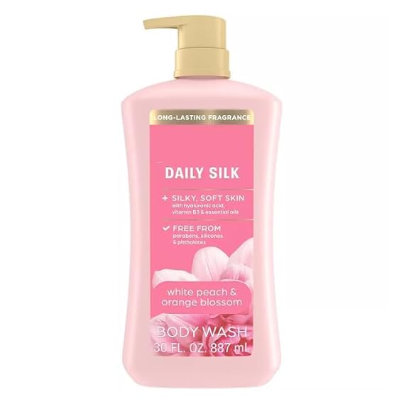 Daily Silk Body Wash Caress, White Peach & Orange Blossom, Long-Lasting Fragrance, Paraben-Free, 30 fl oz