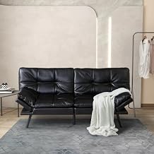 MUUEGM 71" Futon Couch Filled with Memory Foam, Convertible Futon Sofa Bed with Adjustable Backrest Armrest, Folding for Living Room, Small Space, Loveseat for Sleeper(Leather, Black)