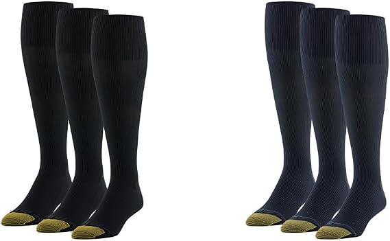 Gold Toe Men's 3-Pack Metropolitan Over-the-Calf Dress Socks,Black/Navy One Size