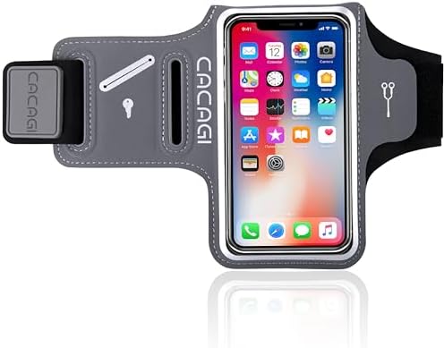 Running Phone Holder, Sweatproof Sports Arm Band with Key Pocket & Card Slot for iPhone 1514131211 Pro for Workout Exercise Walking Gym Jogging Grey