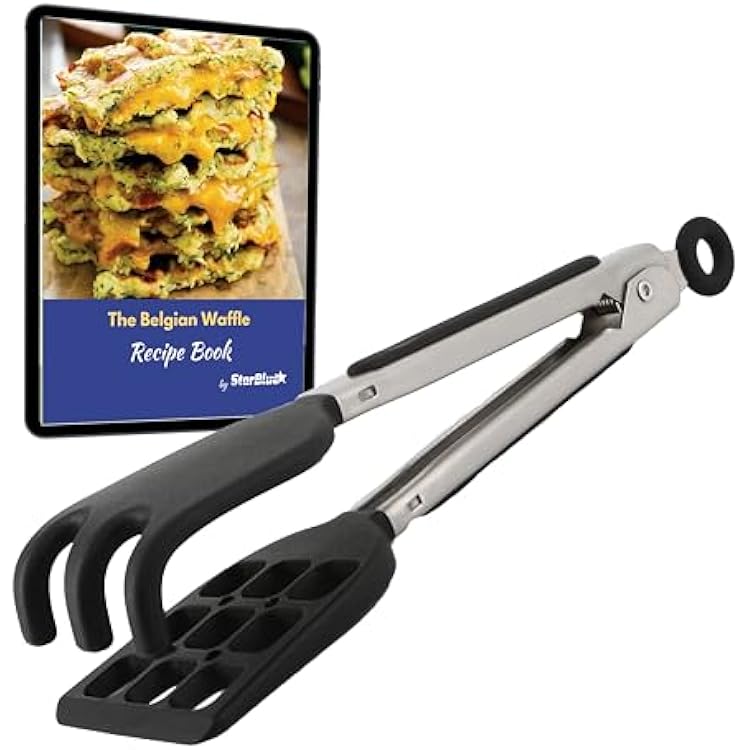 Mini Waffle Tongs by StarBlue 8 Inches Silicone and Nylon Serving Tongs with Non-Slip Smooth Handles, Non-Scratch and Dishwasher Safe, Multipurpose Spatula Tongs for Belgian Waffle Serving