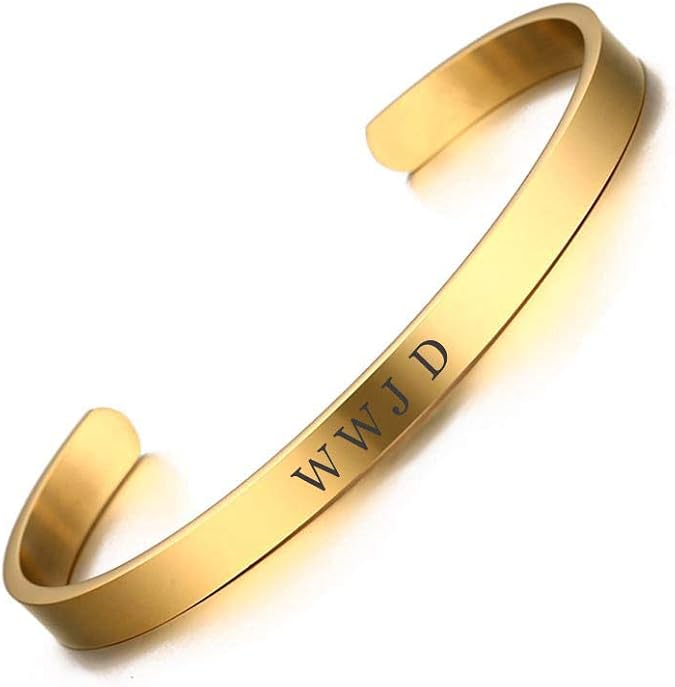 Stainless Steel Religious WWJD Cuff Bracelet for Women Men Inspirational What Would Jesus Do Bracelet Bangle,Gold