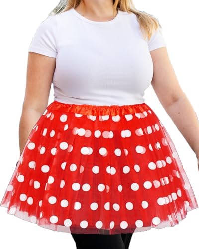 Women Adult 5 Layered Tutu Skirt Red and White Polka Dots Tulle Skirt Halloween Christmas Mouse Costume Plus Size Tutu