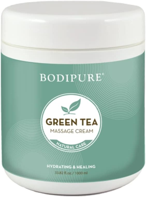 BODIPURE Green Tea Massage Cream - Rich in Antioxidants to Rejuvenate Dry Skin - Spa Quality Massage Lotion - Skin Moisturizing, and Relaxing Sore Muscles, 33.82 Ounce