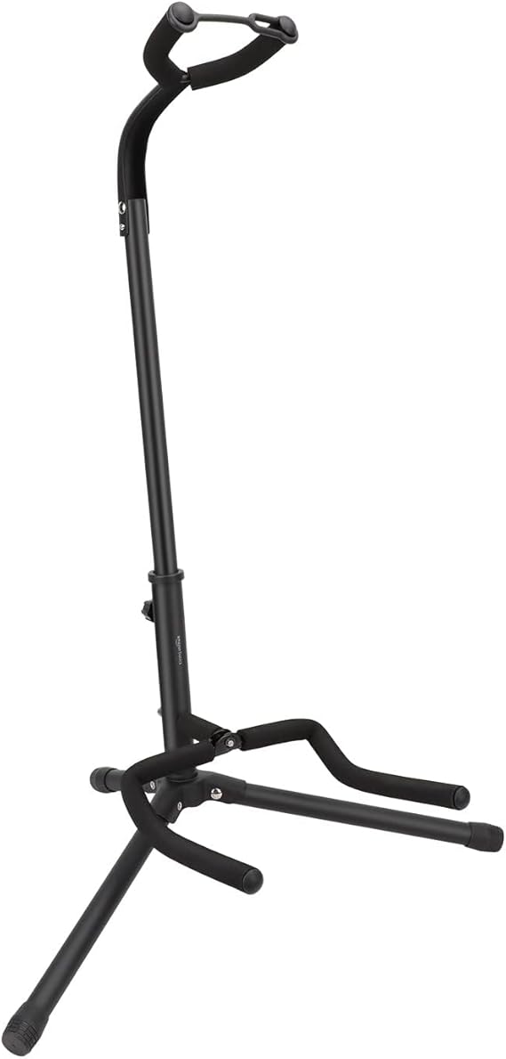 Amazon Basics Height Adjustable Foldable Guitar Stand with Secure Support, Padded Non-Slip Floor Stand for Acoustic, Electric, Bass and Banjos, Portable Display Stand, Black