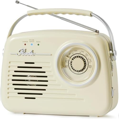Portable AM FM Radios, Battery Powered and Plug in Wall for HomeOutdoorKitchen, Vintage Retro Radio with Bluetooth, Large Dial Easy to Use p350
